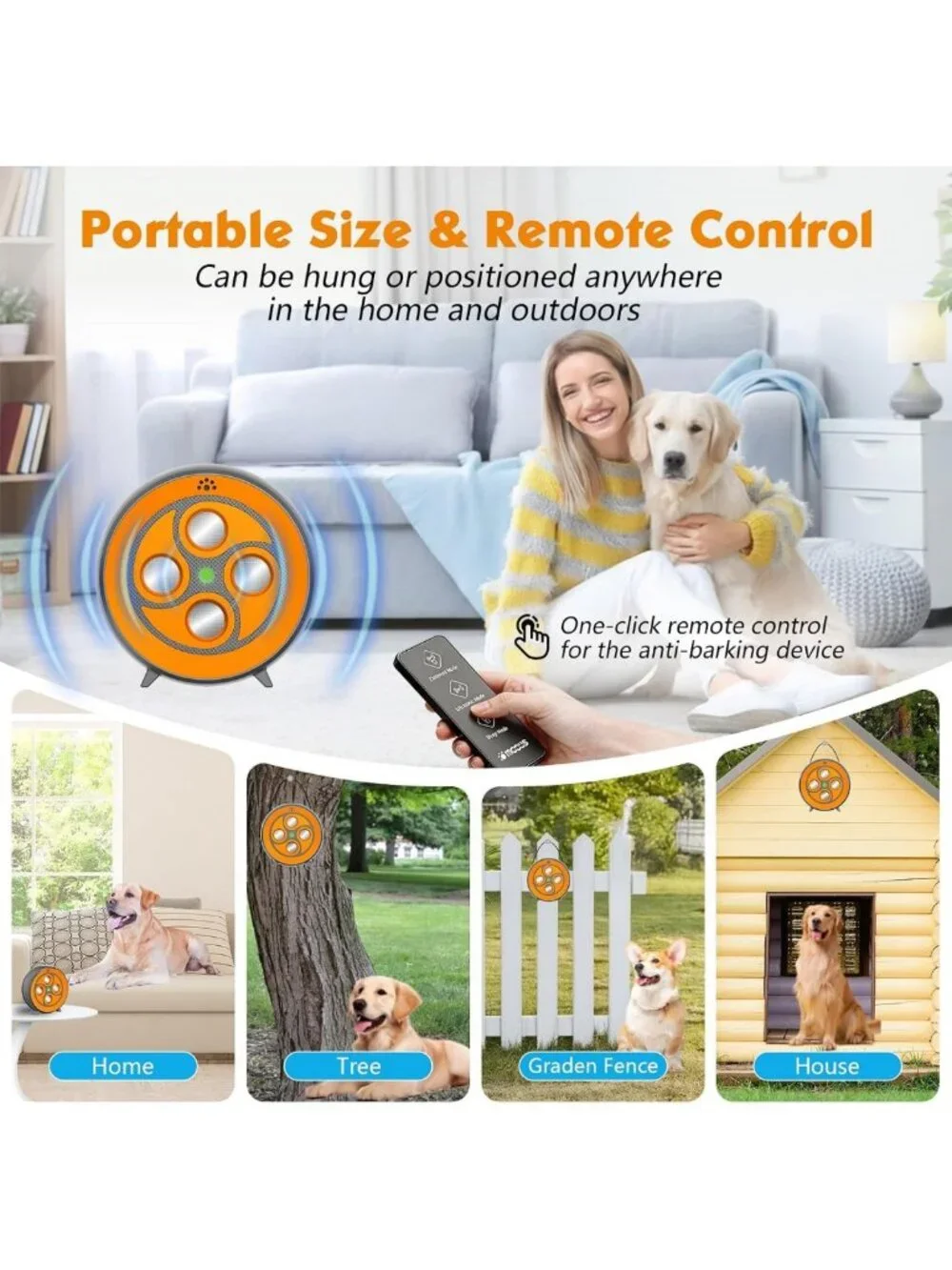 Rechargeable Dog Barking Deterrent with Remote, 6 Adjustable Modes, 200ft Range